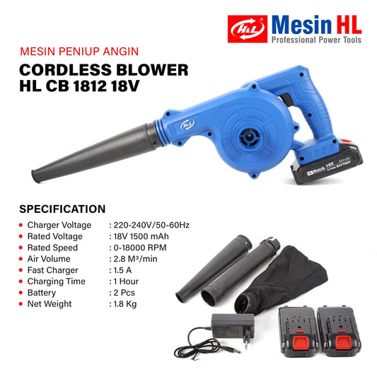 HL Mesin Blower Tangan Baterai Cordless Blower 18V 2 Baterai