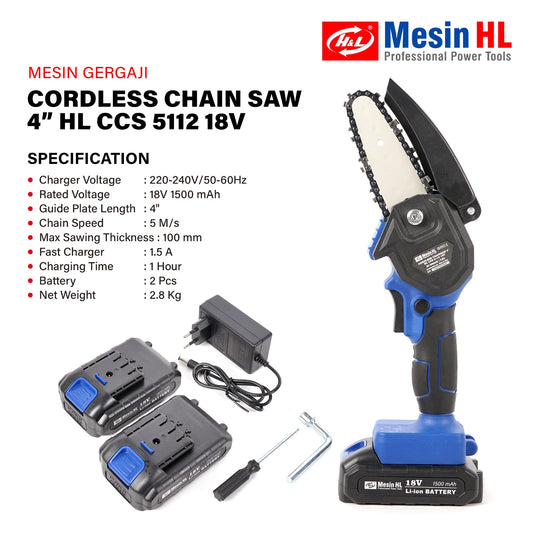 HL Mini Chainsaw 4 in 18V Cordless Chain saw Gergaji potong Portable