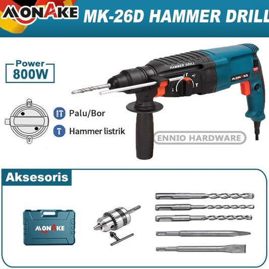 MONAKE MK260 MESIN BOR BOBOK BETON MESIN BOR BOBOK ASPAL 3 FUNGSI MESIN BOBOK TEMBOK BETON MESIN BOR HAMMER ROTARY HAMMER