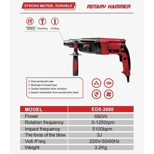 EDON Ed2680 Rotary Hammer Drill Mesin bor bobok beton tembok ryu kokoh