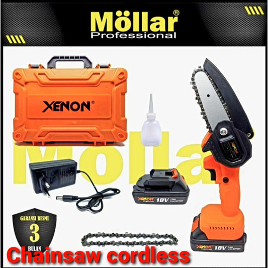 XENON CDMCS1845 Cordless Mini Chain Saw 4" Gergaji Mesin Baterai 18V