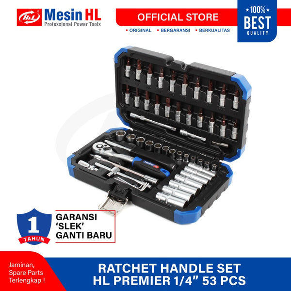 HL Kunci Socket Set Ratchet Handle Set HL Premier 1/4" 53PCS HL72T53 tekiro