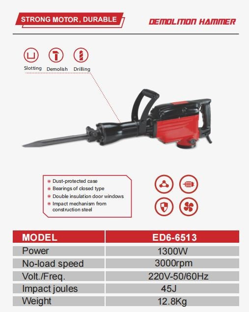 EDON 6513 DEMOLITION HAMMER mesin bor bobok Jack hammer 1300 watt