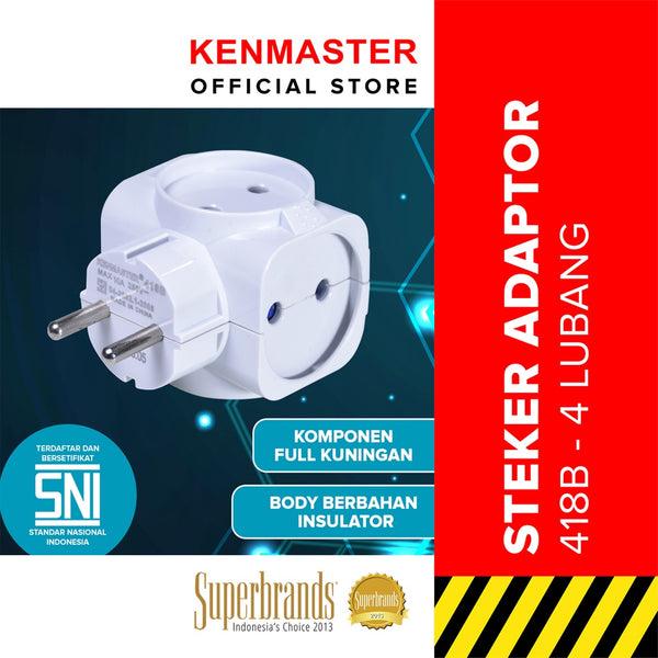 Kenmaster Steker 418B Putih Steker Cabang 4 lubang adaptor STEK093