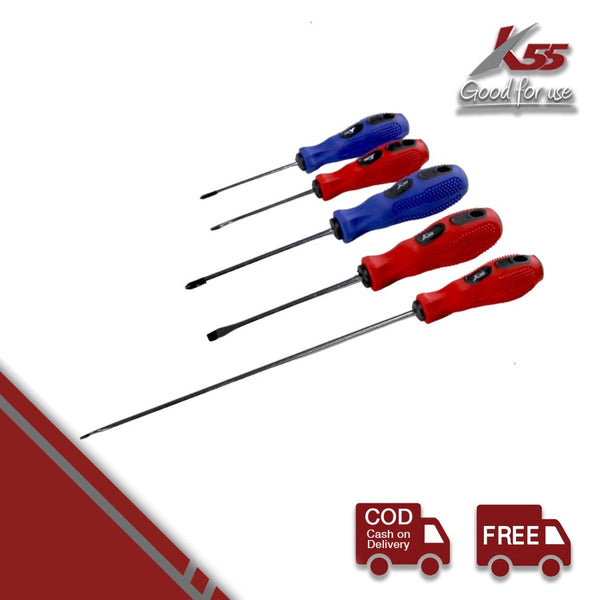 K55 OBENG MINUS 5 x 100 MM gagang karet Anti slip Mines Screwdriver