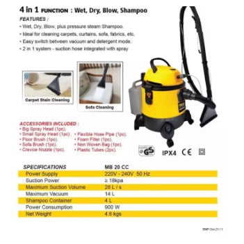 FISCH vacuum 4in1 wet dry blow shampoo 20 lt vacum cleaner sedot tiup