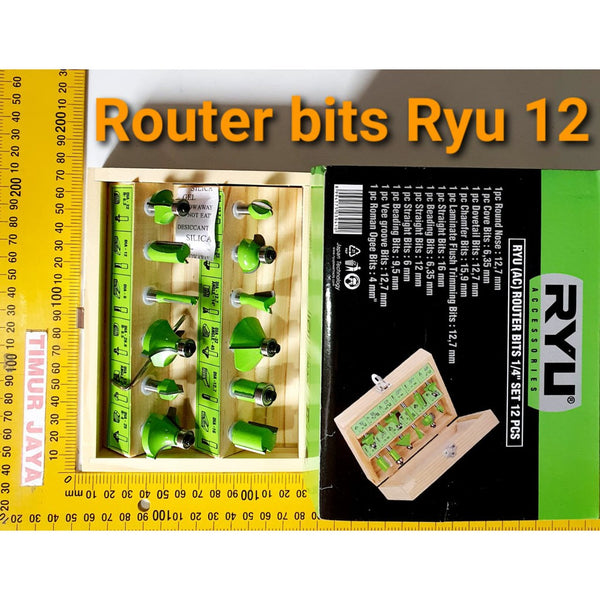RYU Mata Profil Set 12 Pcs Router Bits 1/4" Mata Trimmer Bit Set 12pc Mata Profil Set 12pcs Trimmer Router Bits Set 1/4” Kayu Router Mailtank Woodworking Shank Trimmer