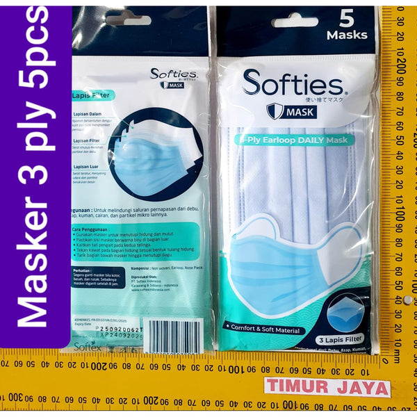 Masker SOFTIES Earloop 3Ply Isi 5 Pcs