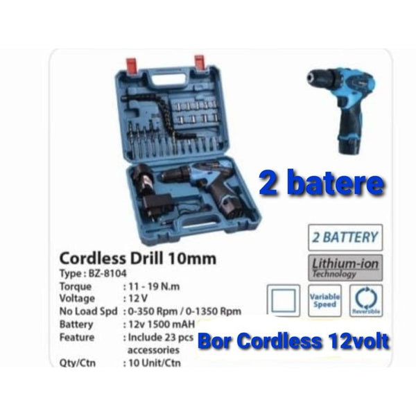 Cordless BENZ 12 v bor 10 mm baterai besi kayu set 24 pcs ryu stanley