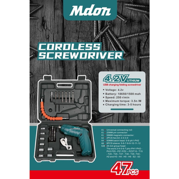 MDON 4.2 V 47 pcs cordless Obeng Elektrik Cordless Screwdriver Cas Bor Jld